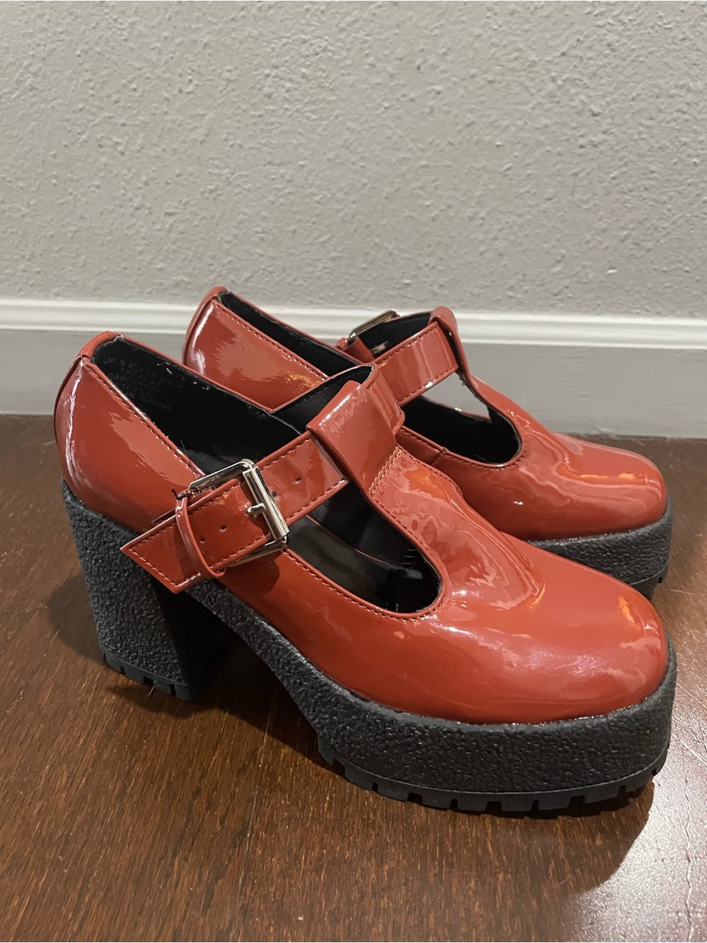 Asos Patent Mary Jane Platform Heels Brick Red